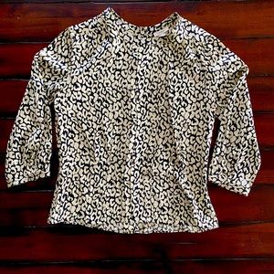 J. Crew 100% Silk Ivory w/ Black Snow Leopard Print Harlow Blouse Sz 4